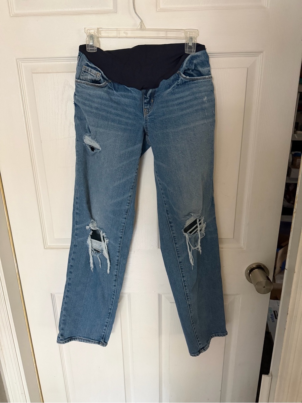 Old Navy Blue Distressed Maternity Straight-Leg Jeans